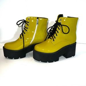 yellow vinyl stack boots